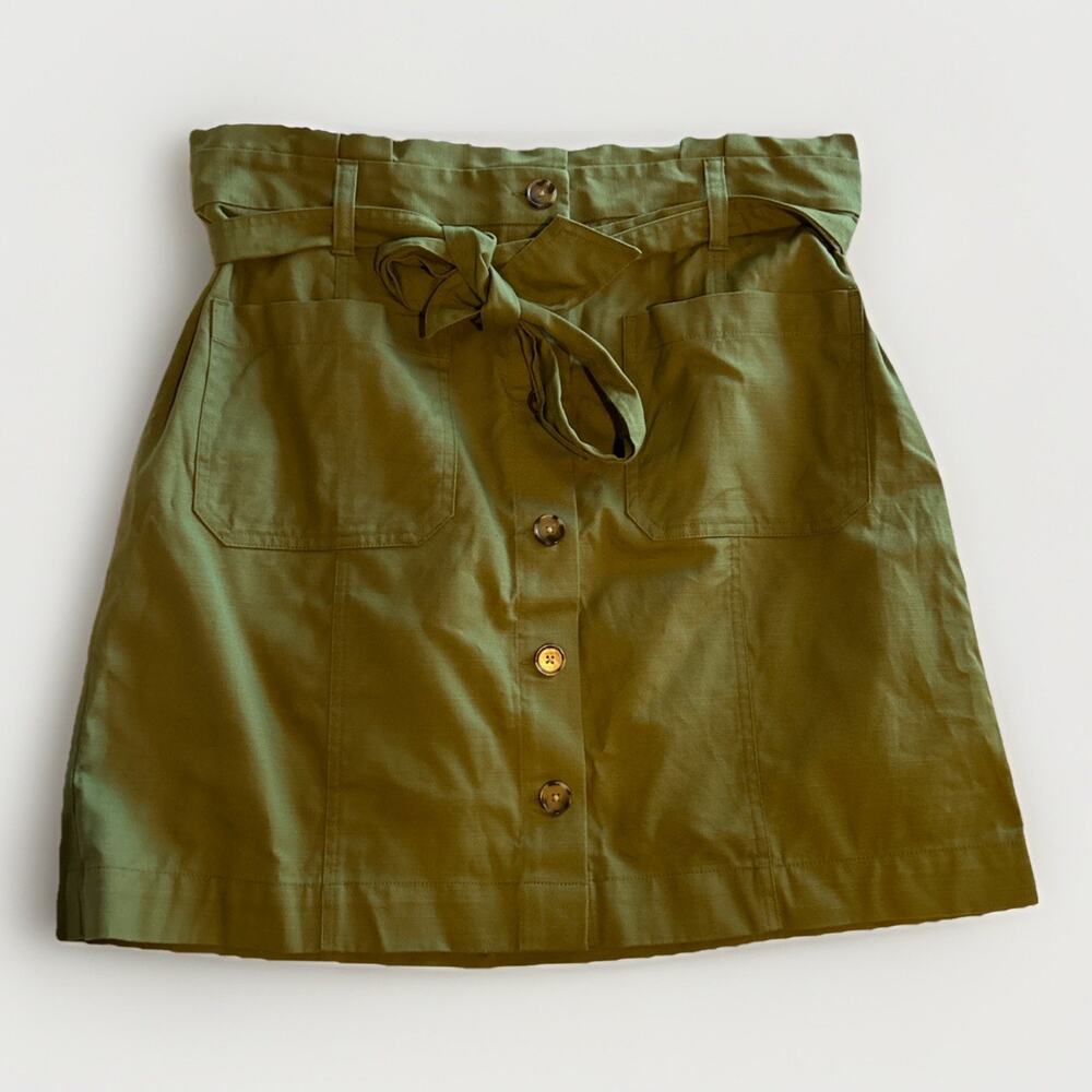 LOFT Outlet Olive Green Button Front Paperbag Mini Skirt with Belt Size 12 NEW